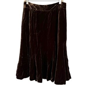 Y2K Loft Brown Silk Velvet Ruffle Trumpet Skirt Size 6 NWT